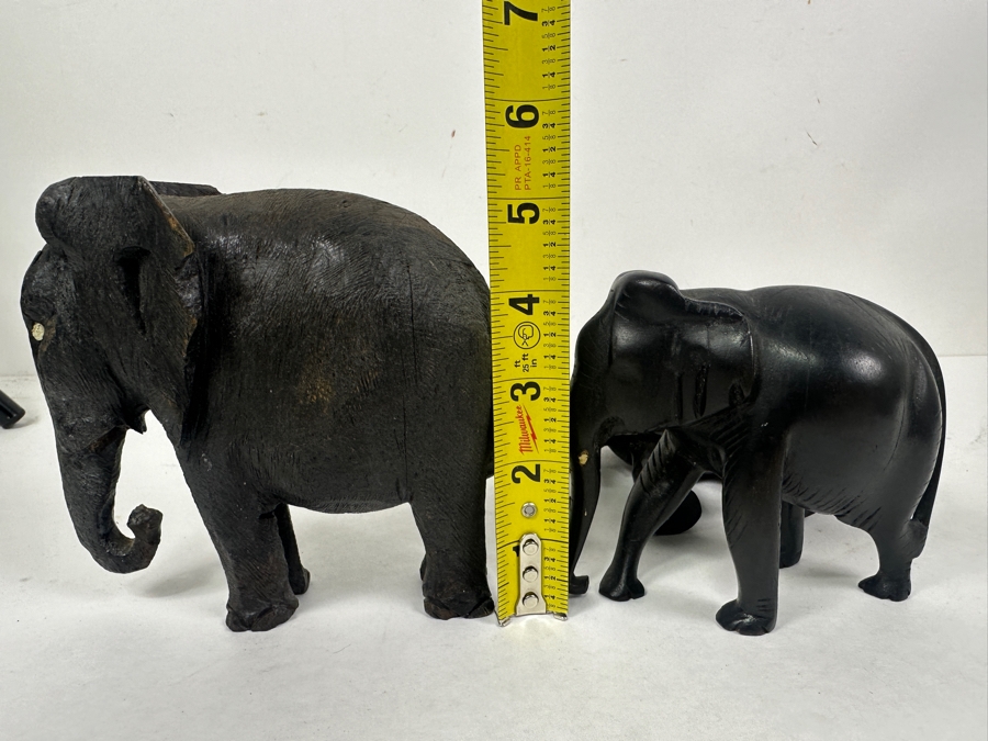 Just Added - Set Of Three Carved Hardwood Elephant Figurines Tallest Is 5.5”H [Photo 10]