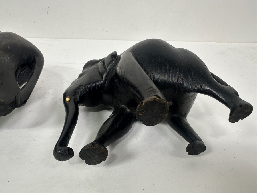 Just Added - Set Of Three Carved Hardwood Elephant Figurines Tallest Is 5.5”H [Photo 9]