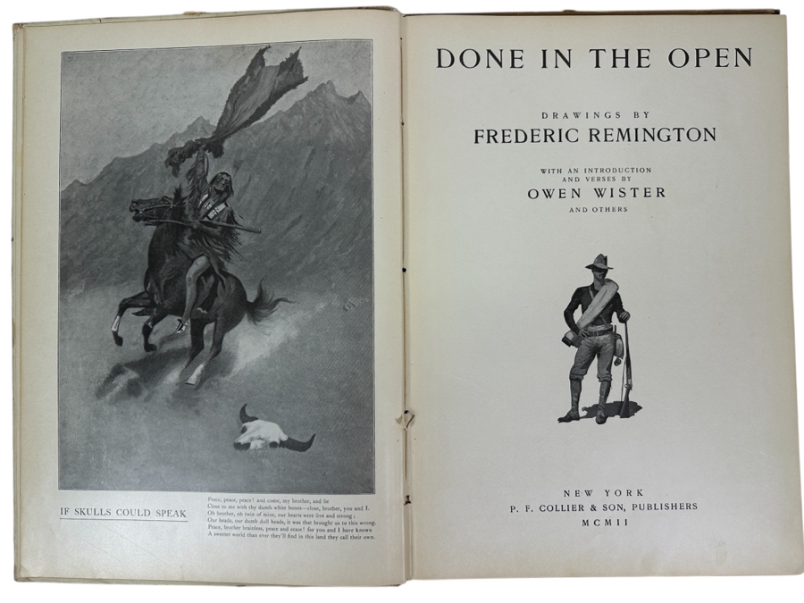 Just Added - Antique 1902 Oversized Hardcover Portfolio Book Done In The Open Drawings By Frederic Remington [Photo 2]