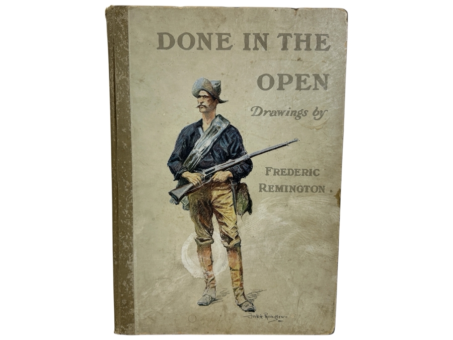 Just Added - Antique 1902 Oversized Hardcover Portfolio Book Done In The Open Drawings By Frederic Remington
