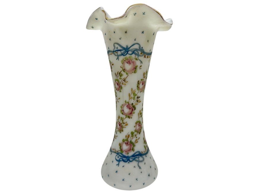 Just Added - Vintage Fenton Charleton Milk Glass Vase 11H