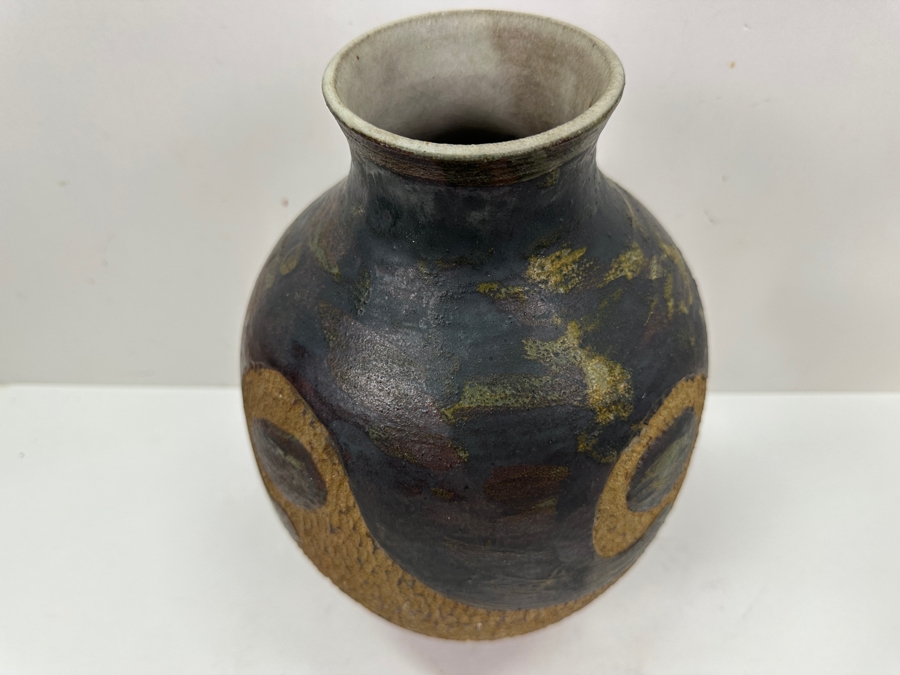 Just Added - Vintage 1975 Stoneware Pottery Vase Signed RD 12.5H [Photo 4]