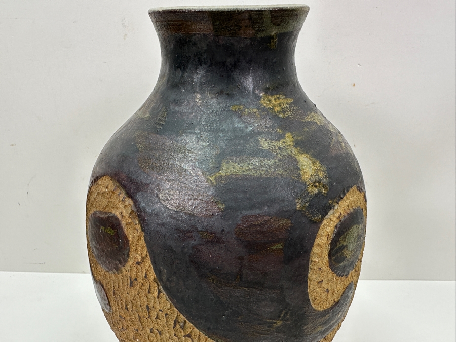 Just Added - Vintage 1975 Stoneware Pottery Vase Signed RD 12.5H [Photo 3]