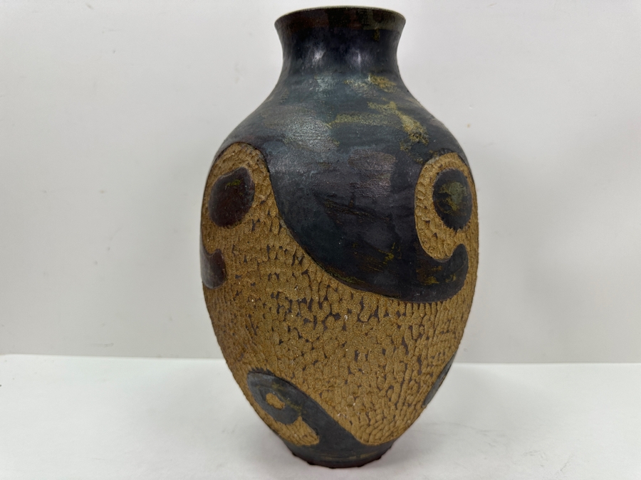 Just Added - Vintage 1975 Stoneware Pottery Vase Signed RD 12.5H [Photo 2]