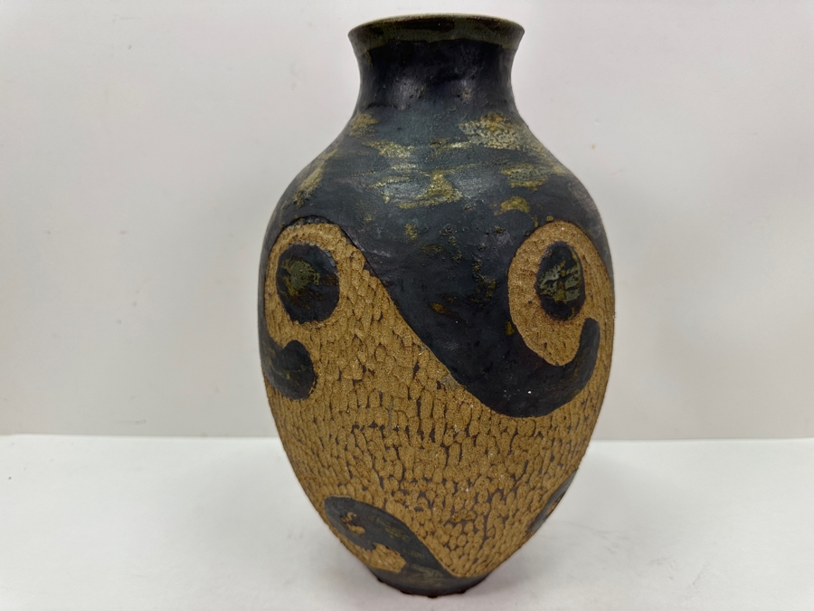 Just Added - Vintage 1975 Stoneware Pottery Vase Signed RD 12.5H [Photo 5]