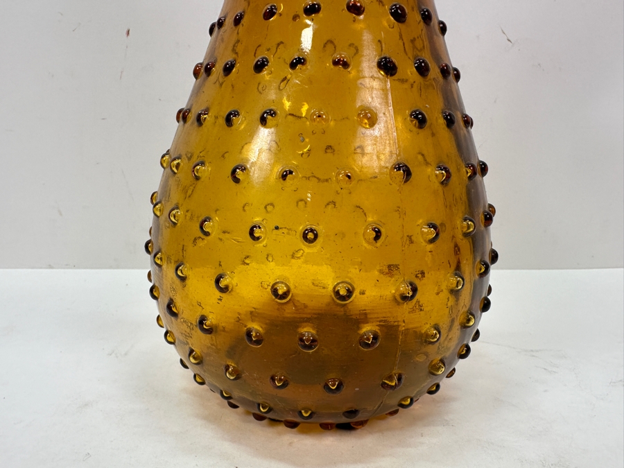 Just Added - Vintage Italian Empoli Amber Glass Hobnail Genie Bottle Decanter 23H [Photo 2]