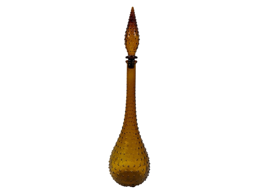 Just Added - Vintage Italian Empoli Amber Glass Hobnail Genie Bottle Decanter 23H