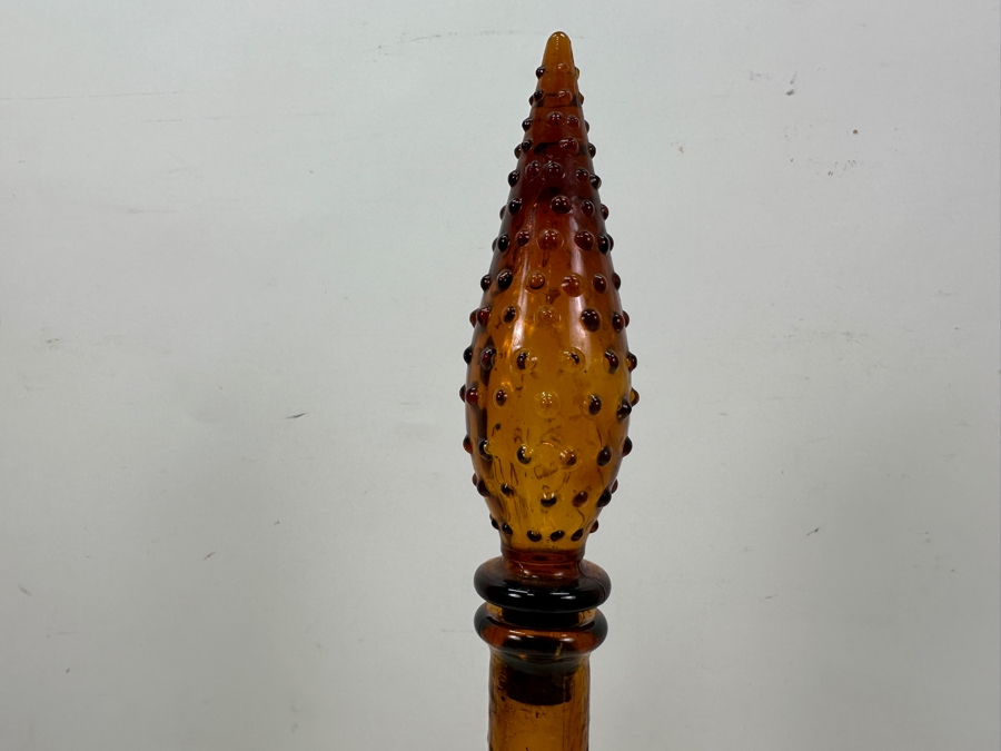 Just Added - Vintage Italian Empoli Amber Glass Hobnail Genie Bottle Decanter 23H [Photo 3]