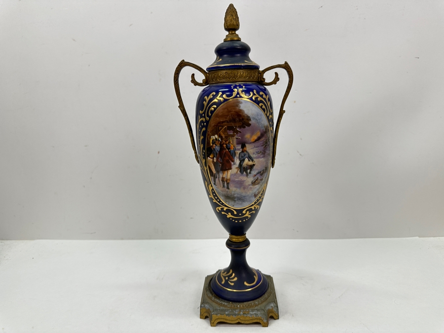Just Added - Vintage French Hand Painted Sevres Style Porcelain Vase Urn With Gilt Metal Mounts Signed Reols Featuring A Scene Of Napoleon With His Generals 14.5H [Photo 14]