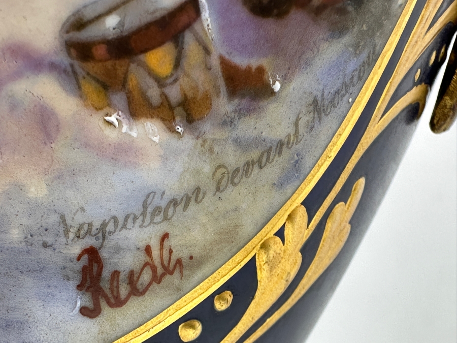 Just Added - Vintage French Hand Painted Sevres Style Porcelain Vase Urn With Gilt Metal Mounts Signed Reols Featuring A Scene Of Napoleon With His Generals 14.5H [Photo 10]