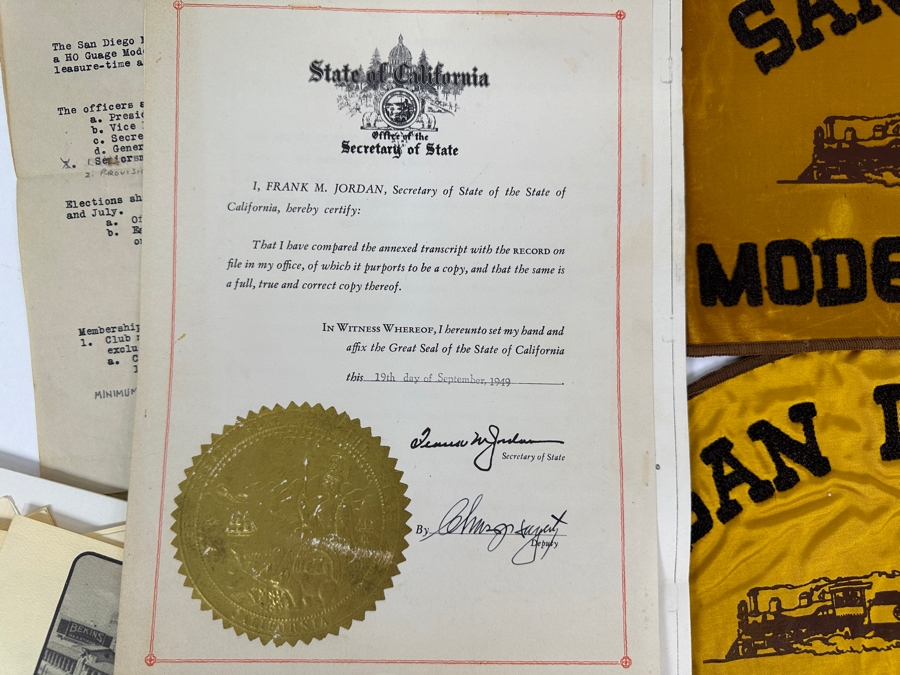 Just Added - San Diego Model Railroad Club & Balboa Park Railroad Museum Collectibles: 2 Oversized SD Model R. R. Club Patches, 1949 Articles Of Incorporation SD Model RR Association, SD Model RR Club Constitution, Early Photos, Brochures & Newsletters [Photo 6]