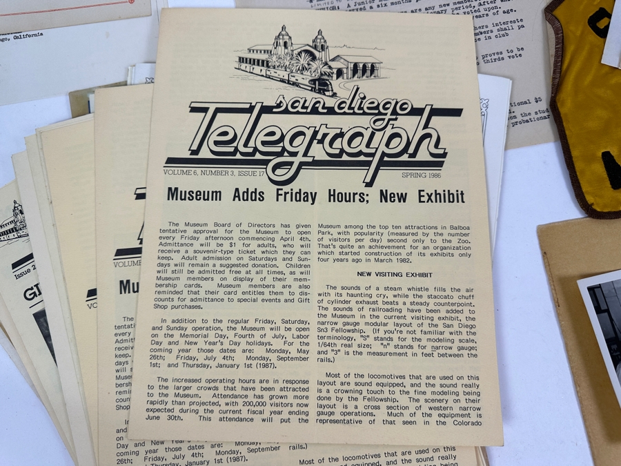 Just Added - San Diego Model Railroad Club & Balboa Park Railroad Museum Collectibles: 2 Oversized SD Model R. R. Club Patches, 1949 Articles Of Incorporation SD Model RR Association, SD Model RR Club Constitution, Early Photos, Brochures & Newsletters [Photo 13]