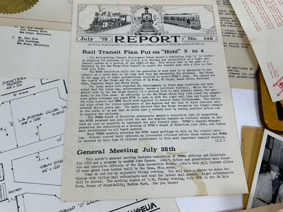 Just Added - San Diego Model Railroad Club & Balboa Park Railroad Museum Collectibles: 2 Oversized SD Model R. R. Club Patches, 1949 Articles Of Incorporation SD Model RR Association, SD Model RR Club Constitution, Early Photos, Brochures & Newsletters [Photo 18]