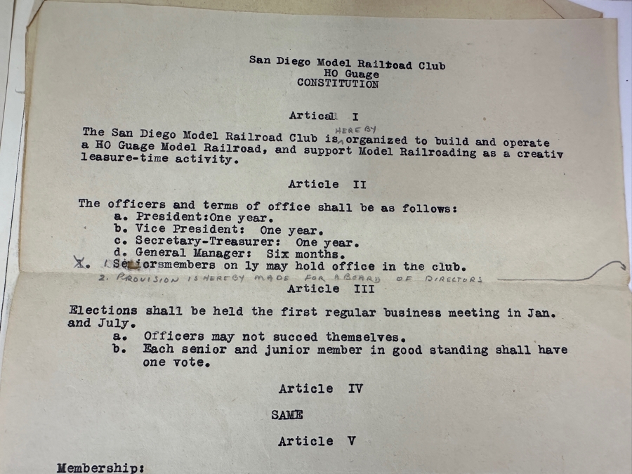 Just Added - San Diego Model Railroad Club & Balboa Park Railroad Museum Collectibles: 2 Oversized SD Model R. R. Club Patches, 1949 Articles Of Incorporation SD Model RR Association, SD Model RR Club Constitution, Early Photos, Brochures & Newsletters [Photo 5]