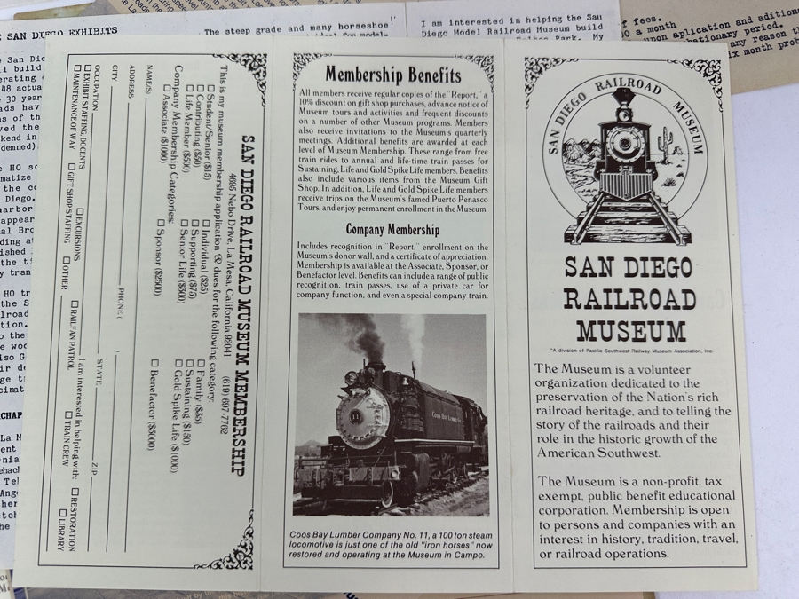 Just Added - San Diego Model Railroad Club & Balboa Park Railroad Museum Collectibles: 2 Oversized SD Model R. R. Club Patches, 1949 Articles Of Incorporation SD Model RR Association, SD Model RR Club Constitution, Early Photos, Brochures & Newsletters [Photo 16]