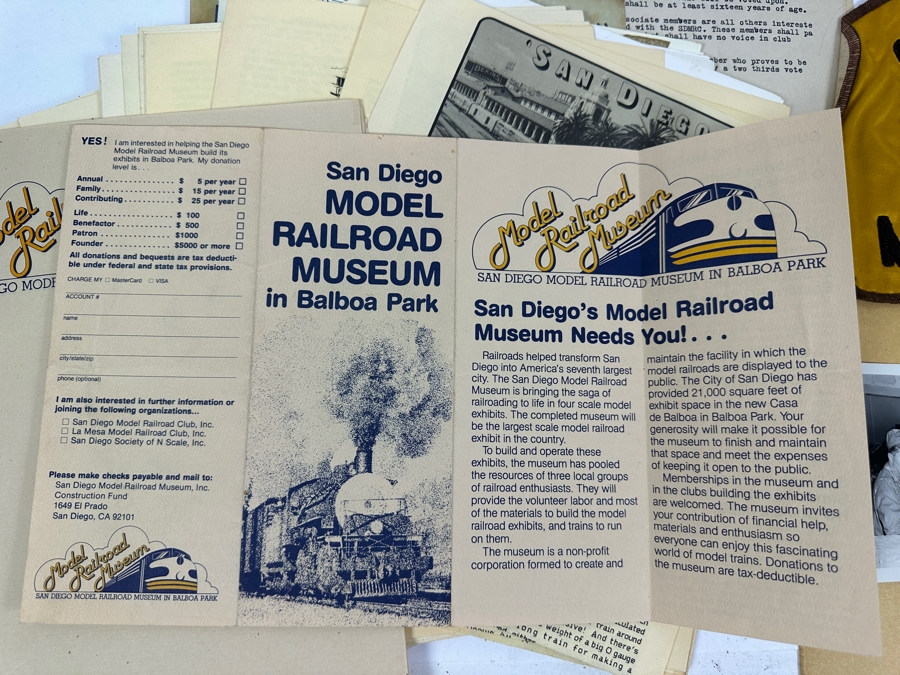 Just Added - San Diego Model Railroad Club & Balboa Park Railroad Museum Collectibles: 2 Oversized SD Model R. R. Club Patches, 1949 Articles Of Incorporation SD Model RR Association, SD Model RR Club Constitution, Early Photos, Brochures & Newsletters [Photo 10]
