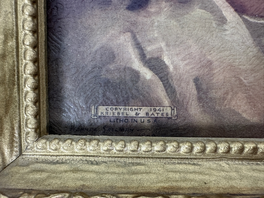 Just Added - Vintage 1941 Kriebel & Bates Lithograph Of Jesus Framed 10.5 X 12.5 [Photo 4]