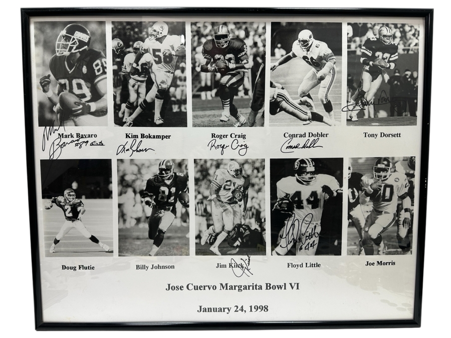 Just Added - Signed Jose Cuervo Margarita Bowl VI Jan 24, 1988 Poster Signed By Tony Dorsett, Floyd Little, Jim Kirck, Conrad Dobler, Roger Craig, Kim Bokamper & Mark Bavaro 31 X 25