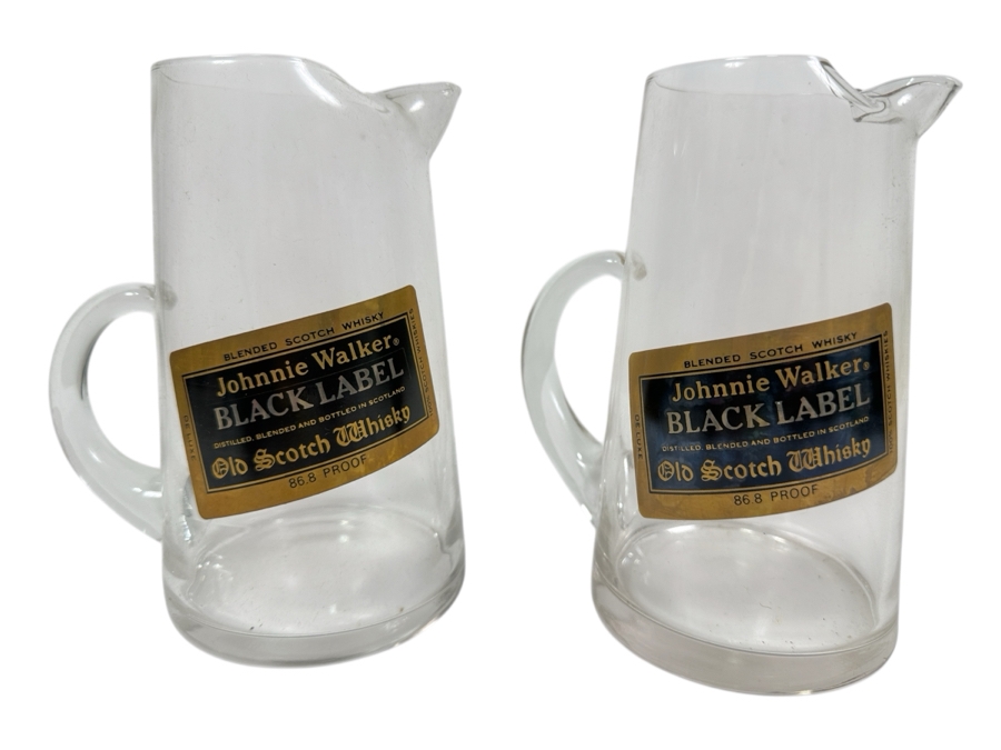Just Added - Pair Of Johnnie Walker Black Label Old Scotch Whisky Advertising Glass Pitchers 7H