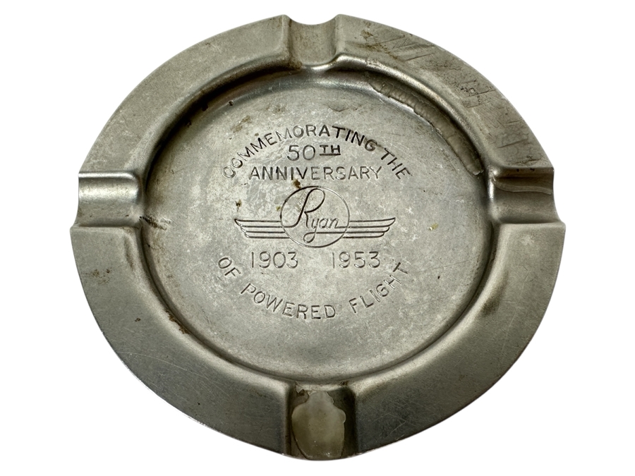 Just Added - Vintage 1953 Ryan Aeronautical Metal Ashtray Commemorating The 50th Anniversary Of Powered Flight 4.75W