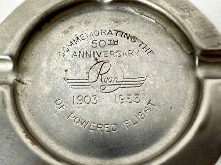Just Added - Vintage 1953 Ryan Aeronautical Metal Ashtray Commemorating The 50th Anniversary Of Powered Flight 4.75W [Photo 2]
