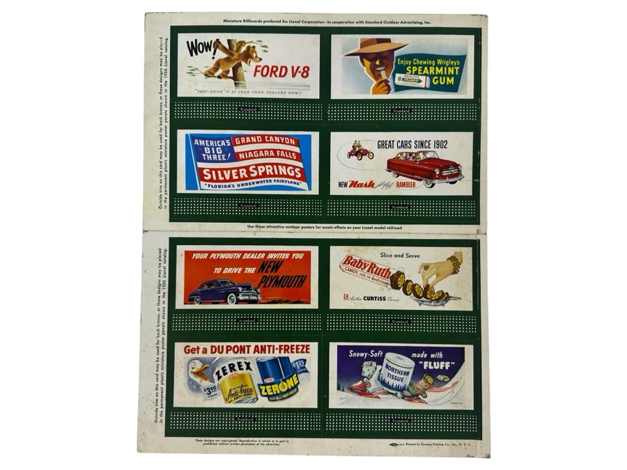 Just Added - Vintage 1950 Lionel Trains Miniature Advertising Billboards 11 X 14