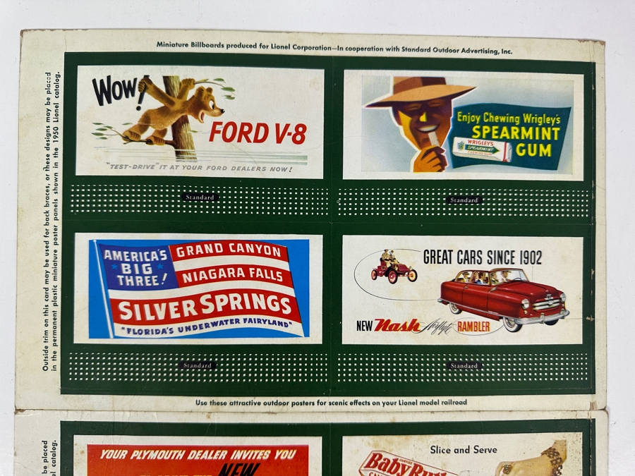 Just Added - Vintage 1950 Lionel Trains Miniature Advertising Billboards 11 X 14 [Photo 2]