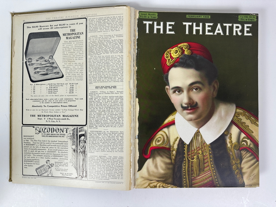Just Added - Hardcover Bound The Theatre Programs From 1908 - Some Pages Are Loose [Photo 3]