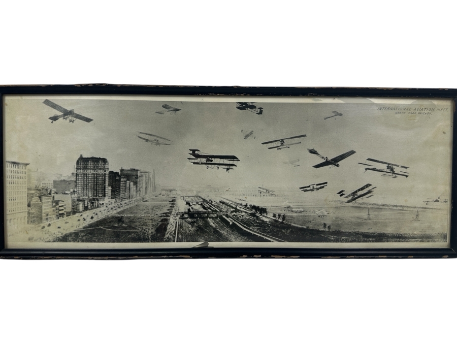 Just Added - Original Panoramic Photograph Of The 1911 Chicago International Aviation Meet Air Show Held At Grant Park In Chicago, Illinois Framed 24 X 9