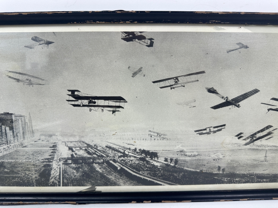 Just Added - Original Panoramic Photograph Of The 1911 Chicago International Aviation Meet Air Show Held At Grant Park In Chicago, Illinois Framed 24 X 9 [Photo 2]