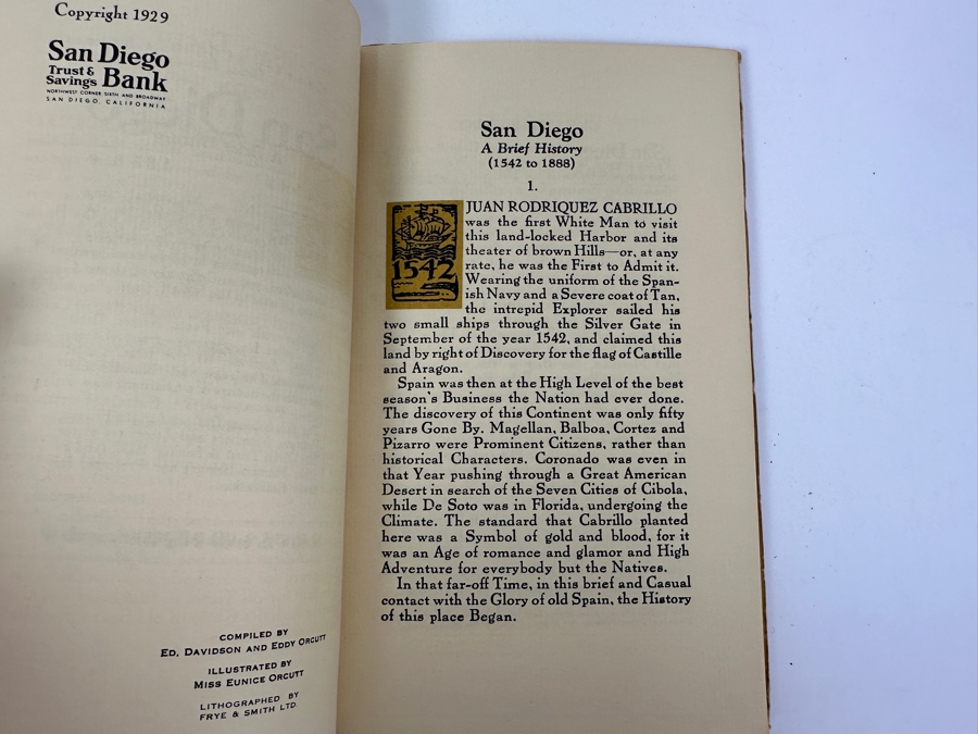 Just Added - First Edition 1929 Book A Short History Of San Diego, California Printed By The Arts And Crafts Press And 1962 Seventh Edition Book A Short History Of San Diego, California Compliments Of San Diego Trust & Savings Bank [Photo 12]
