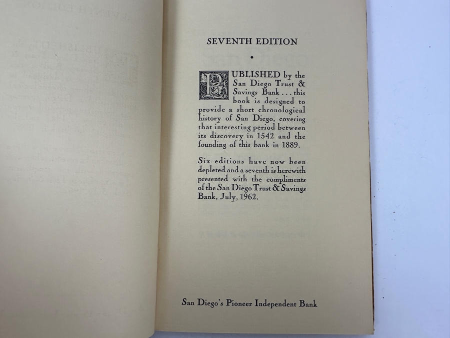 Just Added - First Edition 1929 Book A Short History Of San Diego, California Printed By The Arts And Crafts Press And 1962 Seventh Edition Book A Short History Of San Diego, California Compliments Of San Diego Trust & Savings Bank [Photo 10]