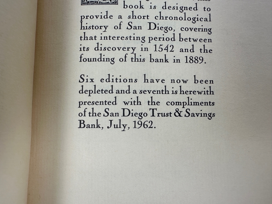 Just Added - First Edition 1929 Book A Short History Of San Diego, California Printed By The Arts And Crafts Press And 1962 Seventh Edition Book A Short History Of San Diego, California Compliments Of San Diego Trust & Savings Bank [Photo 13]