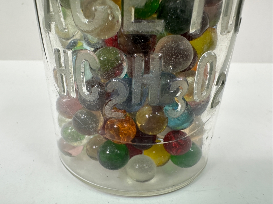 Just Added - Vintage Acetic Acid Bottle Filled With Miniature Small Colored Glass Marbles 7H [Photo 6]
