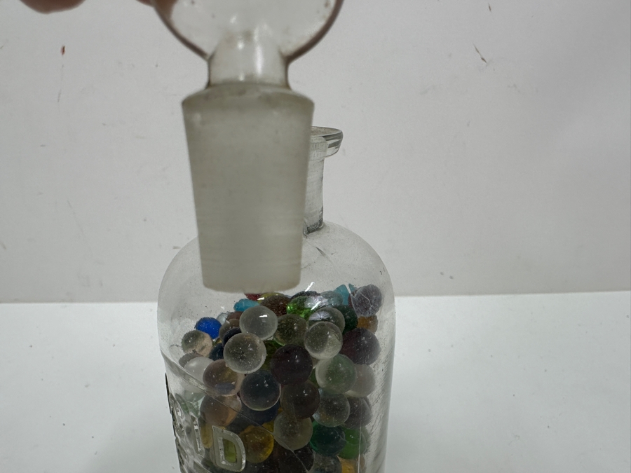 Just Added - Vintage Acetic Acid Bottle Filled With Miniature Small Colored Glass Marbles 7H [Photo 13]