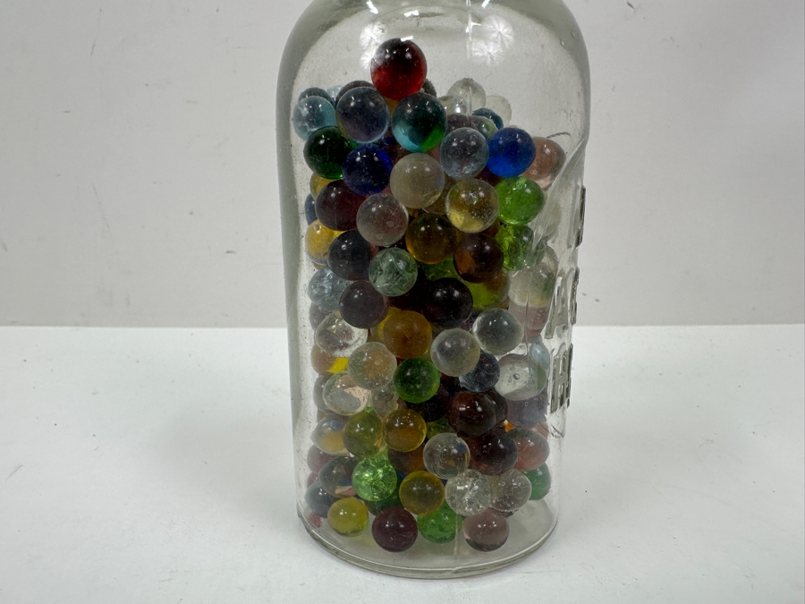 Just Added - Vintage Acetic Acid Bottle Filled With Miniature Small Colored Glass Marbles 7H [Photo 7]