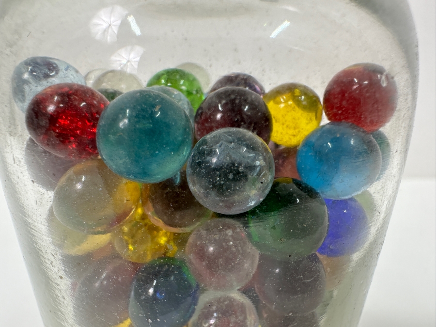 Just Added - Vintage Acetic Acid Bottle Filled With Miniature Small Colored Glass Marbles 7H [Photo 10]