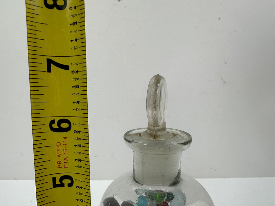Just Added - Vintage Acetic Acid Bottle Filled With Miniature Small Colored Glass Marbles 7H [Photo 14]