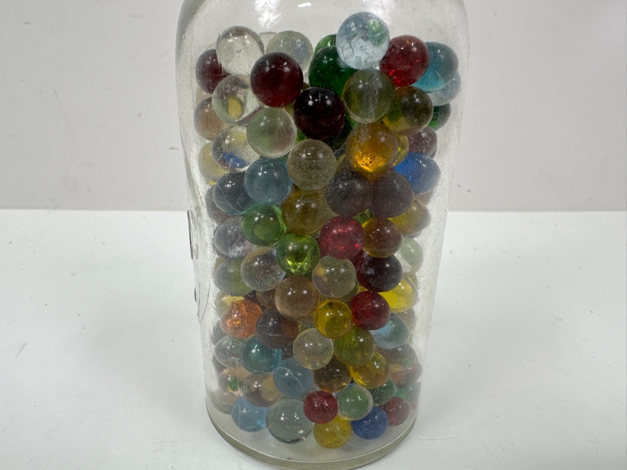 Just Added - Vintage Acetic Acid Bottle Filled With Miniature Small Colored Glass Marbles 7H [Photo 11]