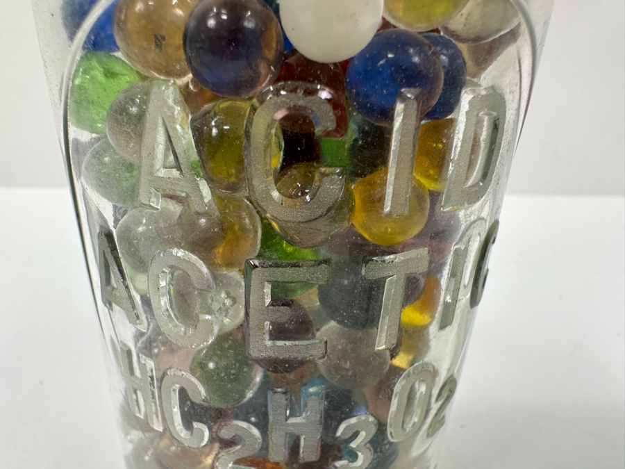 Just Added - Vintage Acetic Acid Bottle Filled With Miniature Small Colored Glass Marbles 7H [Photo 5]