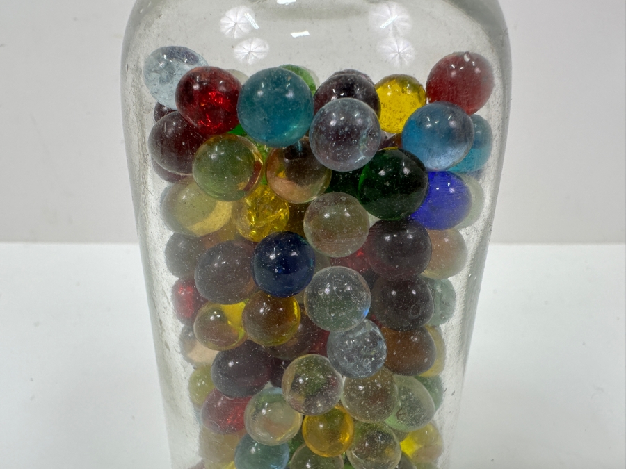 Just Added - Vintage Acetic Acid Bottle Filled With Miniature Small Colored Glass Marbles 7H [Photo 9]