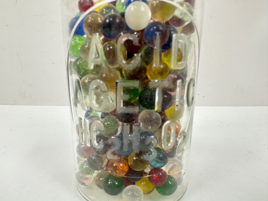 Just Added - Vintage Acetic Acid Bottle Filled With Miniature Small Colored Glass Marbles 7H [Photo 3]