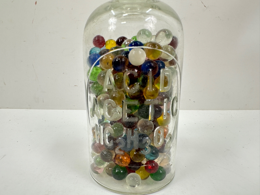 Just Added - Vintage Acetic Acid Bottle Filled With Miniature Small Colored Glass Marbles 7H [Photo 2]