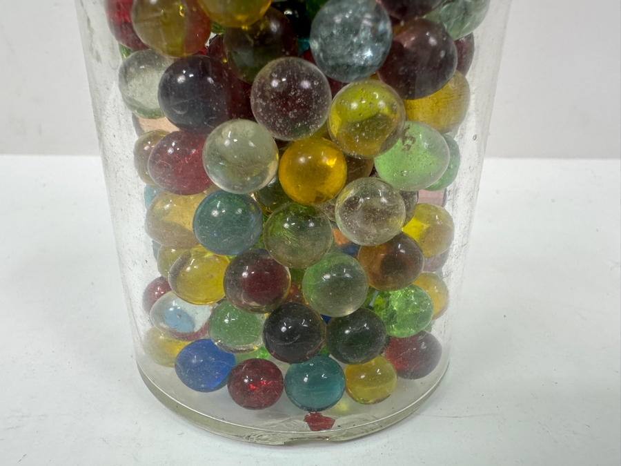 Just Added - Vintage Acetic Acid Bottle Filled With Miniature Small Colored Glass Marbles 7H [Photo 8]