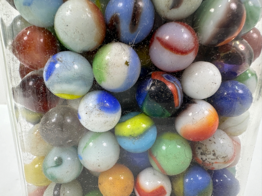Just Added - Vintage Glass Jar Filled With Vintage Glass Marbles 9.5H [Photo 25]