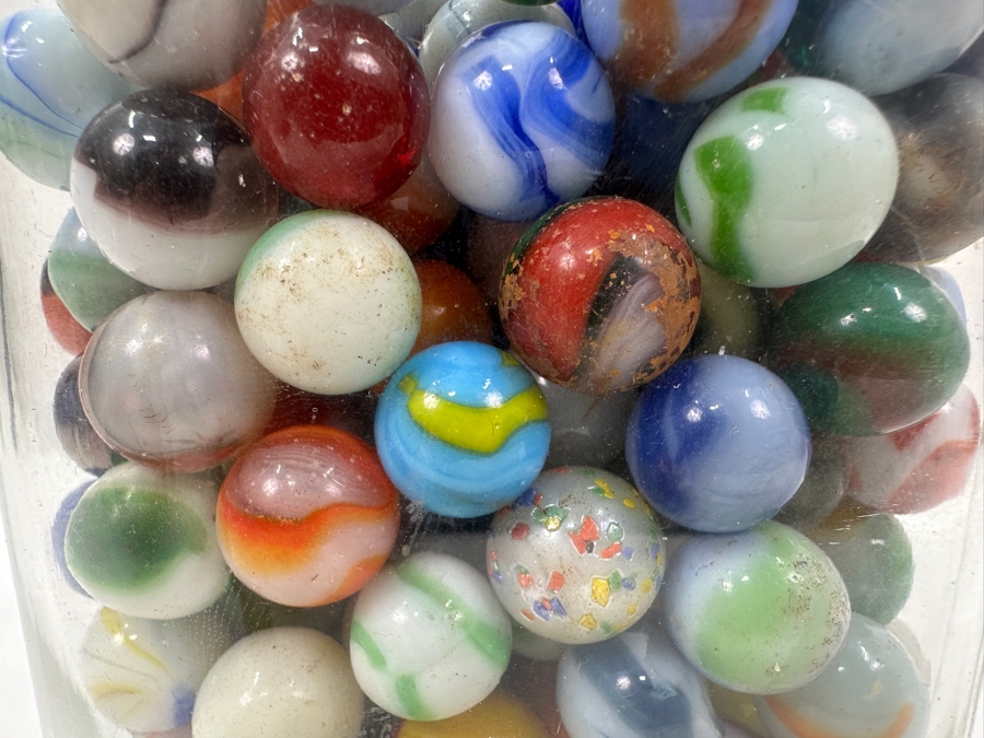Just Added - Vintage Glass Jar Filled With Vintage Glass Marbles 9.5H [Photo 21]
