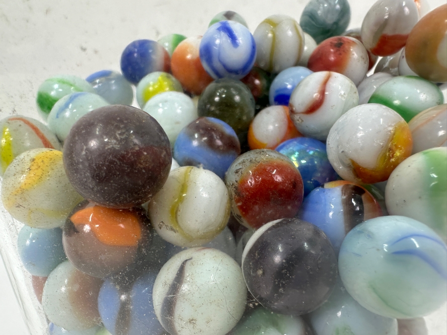Just Added - Vintage Glass Jar Filled With Vintage Glass Marbles 9.5H [Photo 23]