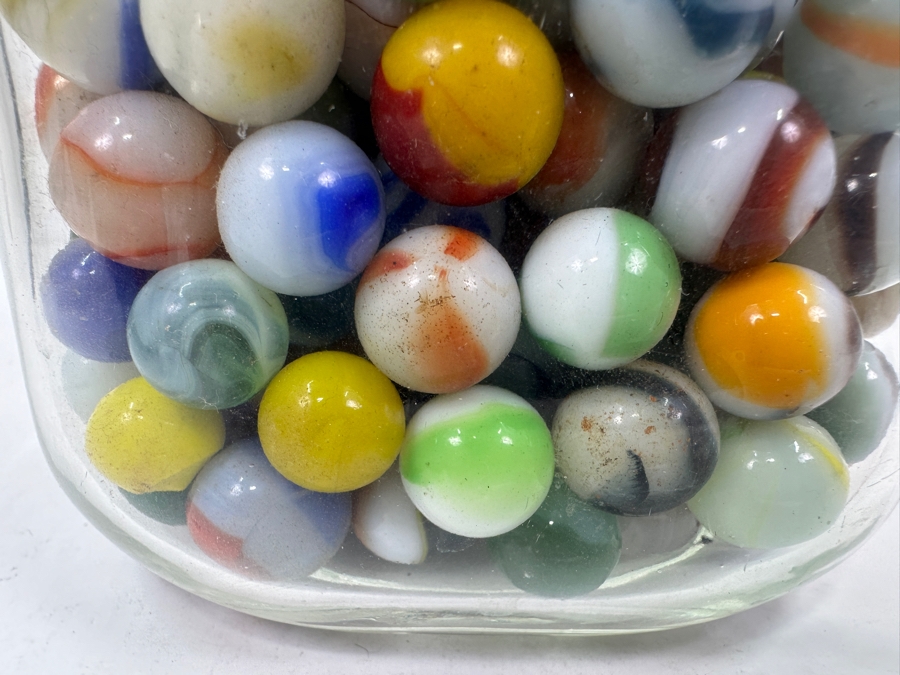 Just Added - Vintage Glass Jar Filled With Vintage Glass Marbles 9.5H [Photo 19]