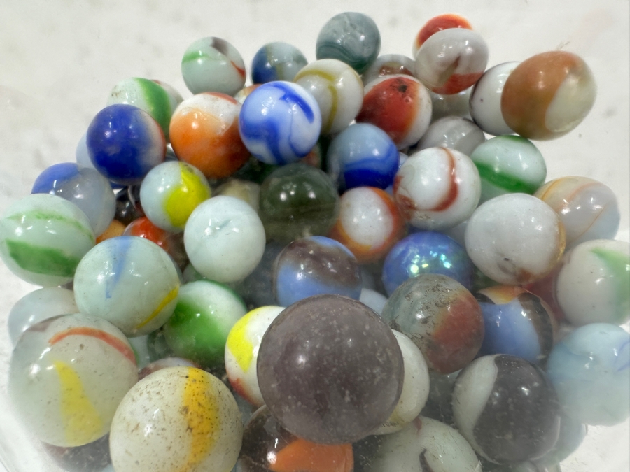 Just Added - Vintage Glass Jar Filled With Vintage Glass Marbles 9.5H [Photo 8]