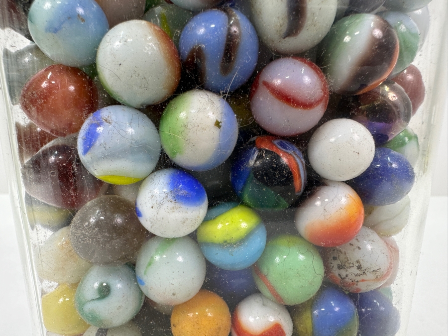 Just Added - Vintage Glass Jar Filled With Vintage Glass Marbles 9.5H [Photo 10]